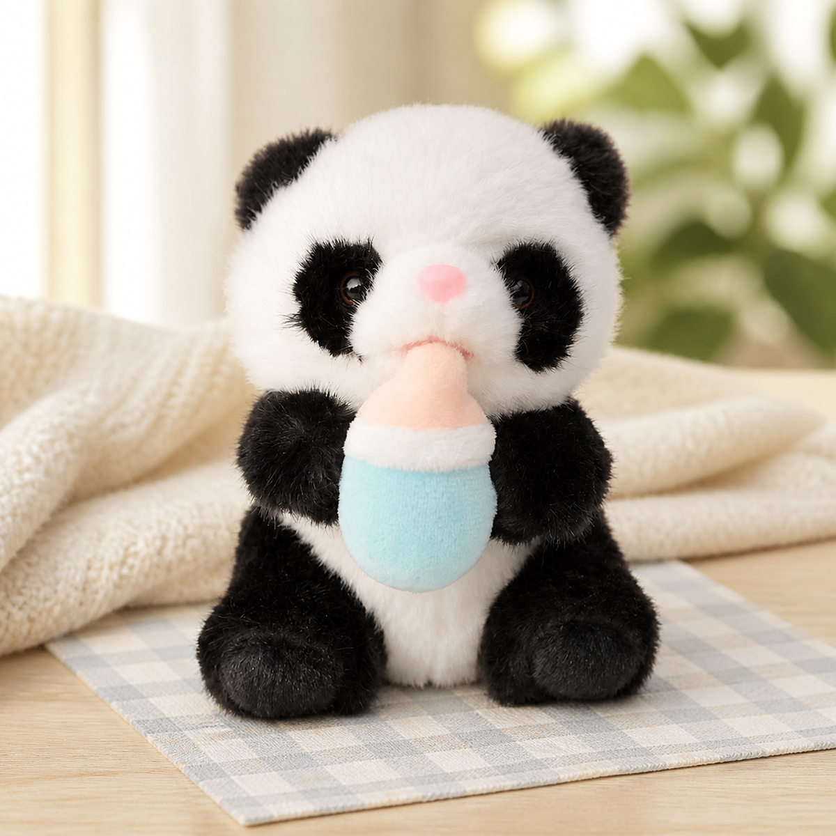 哺乳瓶を抱えるパンダぬいぐるみの商品画像（3）